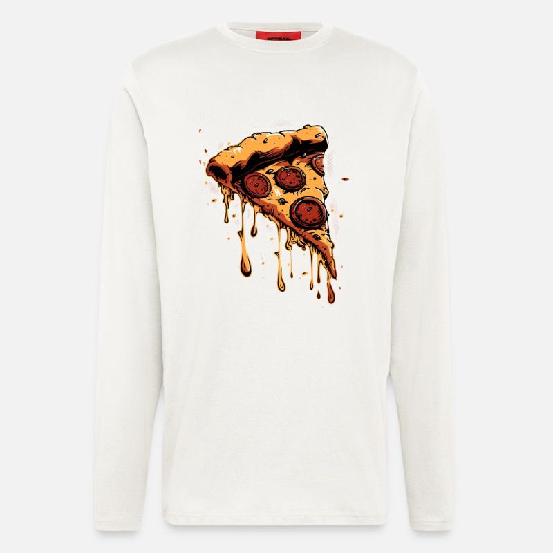 Graphique de la tranche de pizza - Manches longues bio décontracté fabriqué en UE - OFF WHITE