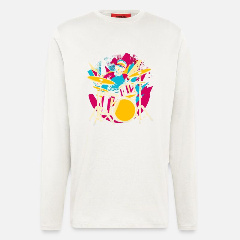 Schlagzeuger Synthwave - Langarmshirt - made by SPREAD  - OFF WHITE