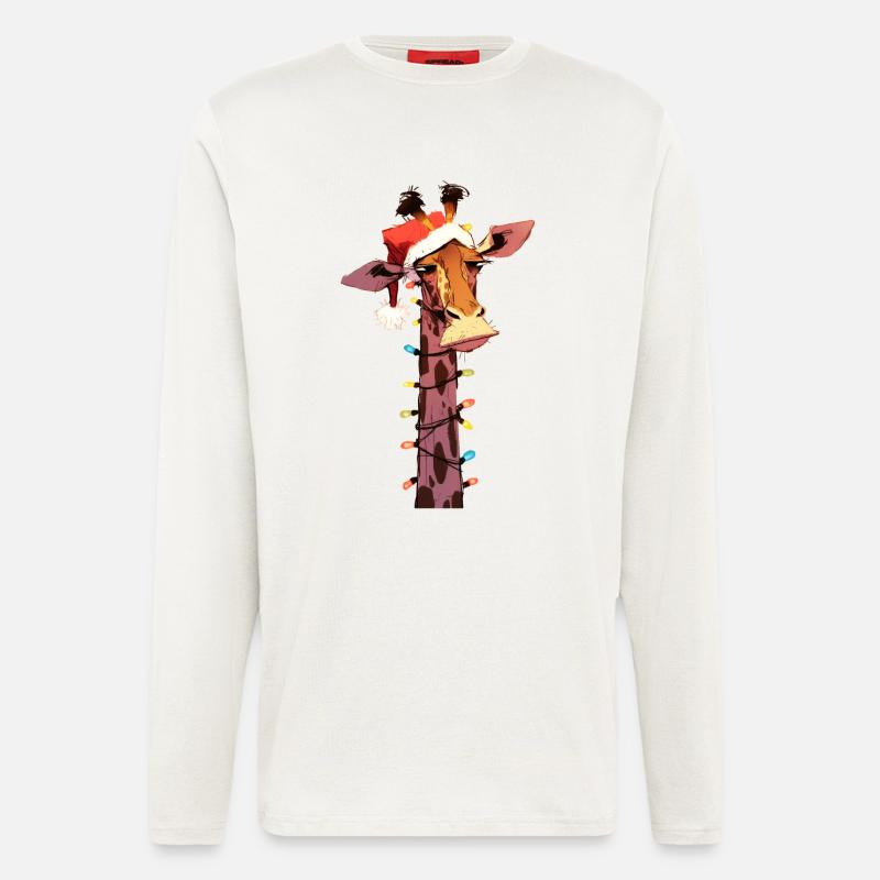 Lustige Giraffe Lichterkette Weihnachtsbaum - Langarmshirt - made by SPREAD  - OFF WHITE