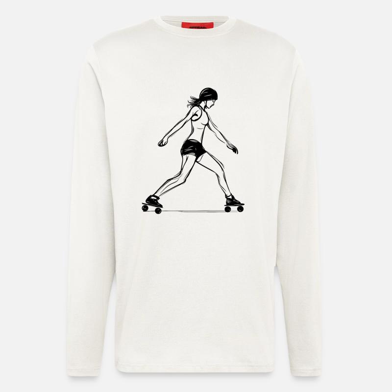 Rollschuhläuferin Line Art - Langarmshirt - made by SPREAD  - OFF WHITE