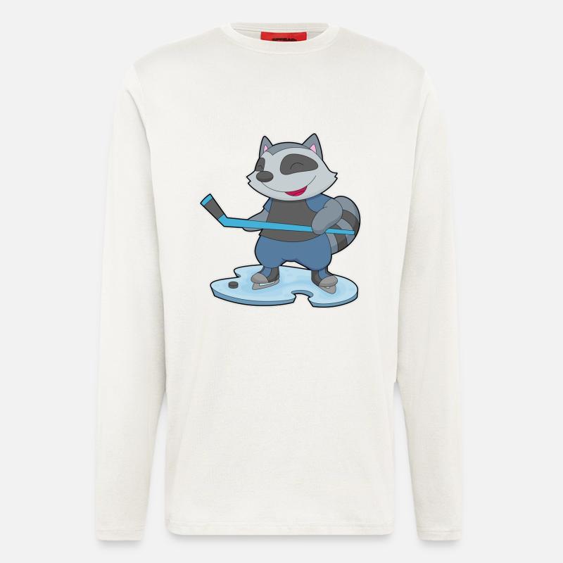 Waschbär Eishockey Eishockeyschläger - Langarmshirt - made by SPREAD  - OFF WHITE