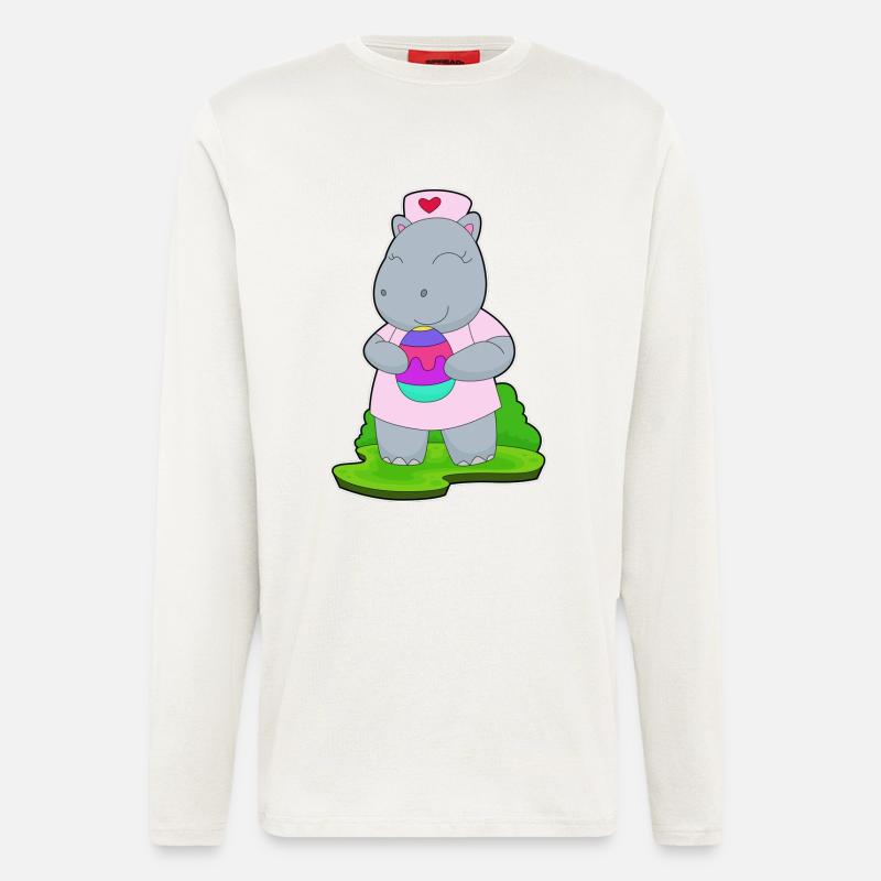 Hippopotame Infirmière de Pâques - Manches longues bio décontracté fabriqué en UE - OFF WHITE