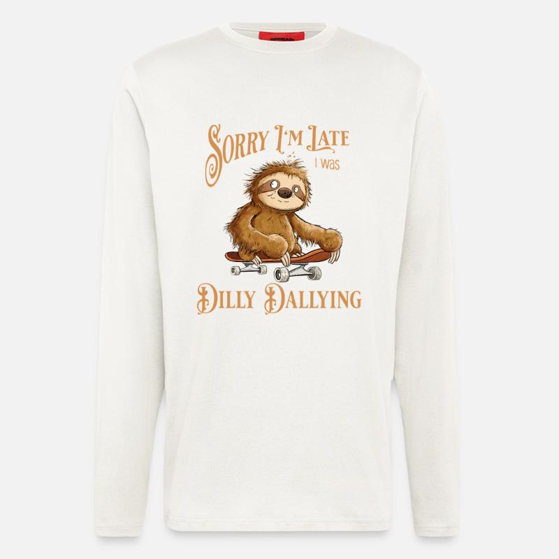 Faultier Mit Skateboard Dilly Dallying - Langarmshirt - made by SPREAD  - OFF WHITE