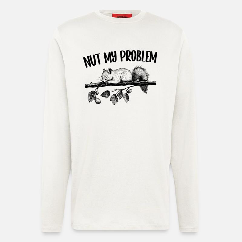 Nut My Problem Squirrel Cadeau mignon - Manches longues bio décontracté fabriqué en UE - OFF WHITE
