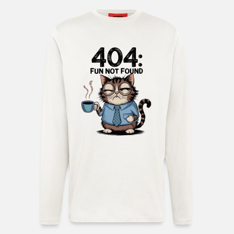 404 Fun Not Found - Tired Coffee Cat Work Meme - Longsleeve - made by SPREAD  - OFF WHITE