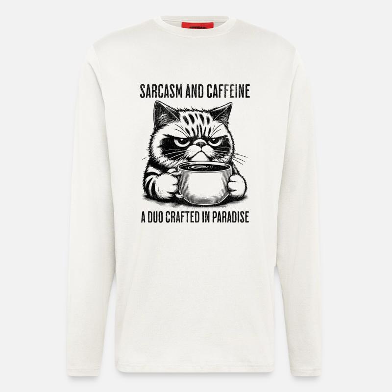 Sarkasmus und Koffein - Langarmshirt - made by SPREAD  - OFF WHITE