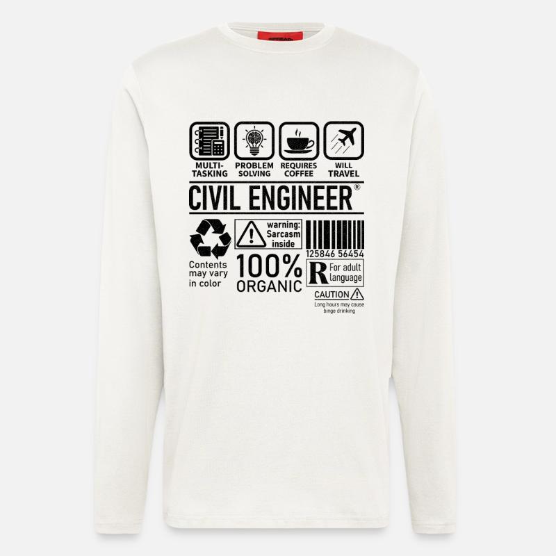 Ingénieur civil multitâche résolution de problèmes - Manches longues bio décontracté fabriqué en UE - OFF WHITE
