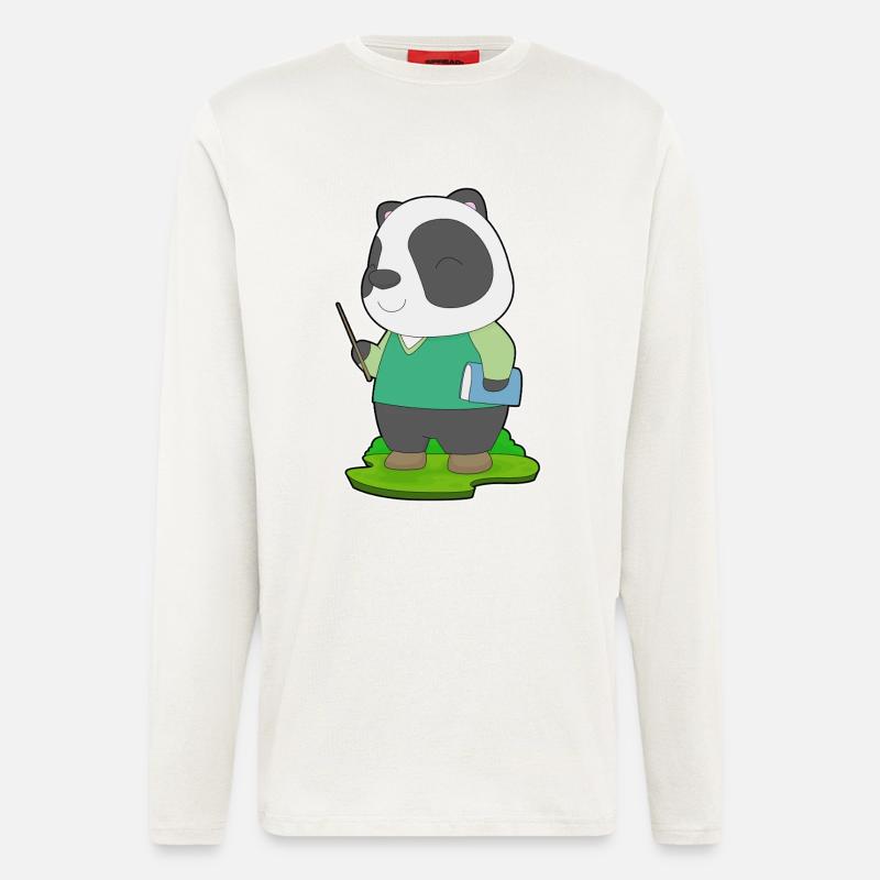 Panda Lehrer Buch - Langarmshirt - made by SPREAD  - OFF WHITE