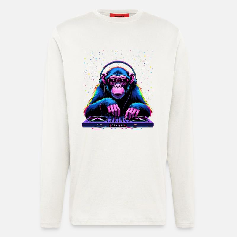 Bunter DJ-Affe mit Kopfhörern und Brille - Langarmshirt - made by SPREAD  - OFF WHITE