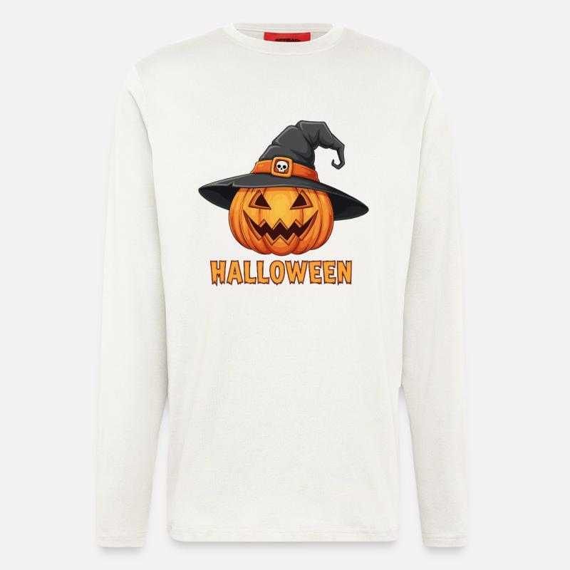 Spooky Halloween Jack-o'-lantern with witch hat - Longsleeve - made by SPREAD  - OFF WHITE