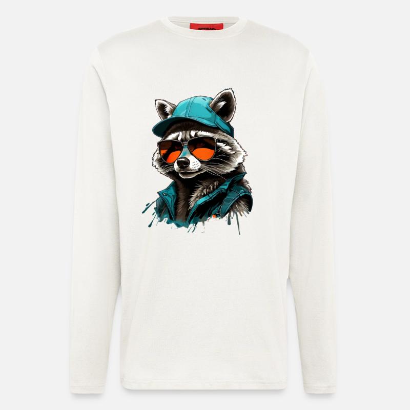 Cooler Waschbär mit Sonnenbrille und Cap - Langarmshirt - made by SPREAD - OFF WHITE