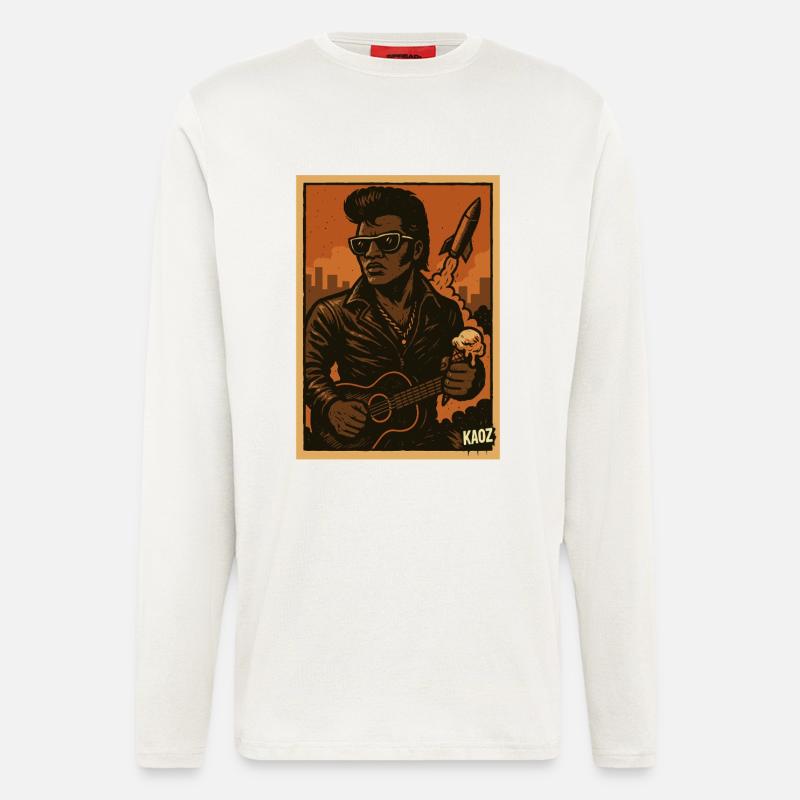 Retro Rockabilly Rebel mit Rakete - Langarmshirt - made by SPREAD  - OFF WHITE