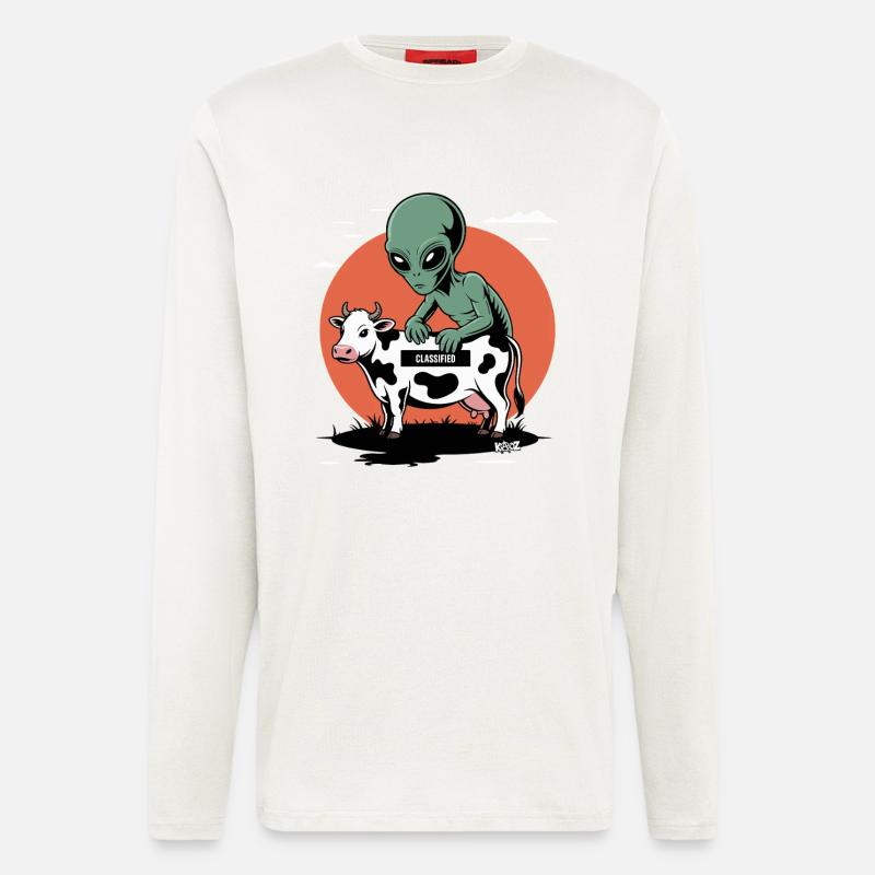 Außerirdischer mit Kuh  - Langarmshirt - made by SPREAD  - OFF WHITE