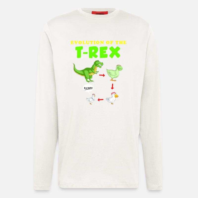 Évolution de l’illustration du dinosaure T-Rex - Manches longues bio décontracté fabriqué en UE - OFF WHITE
