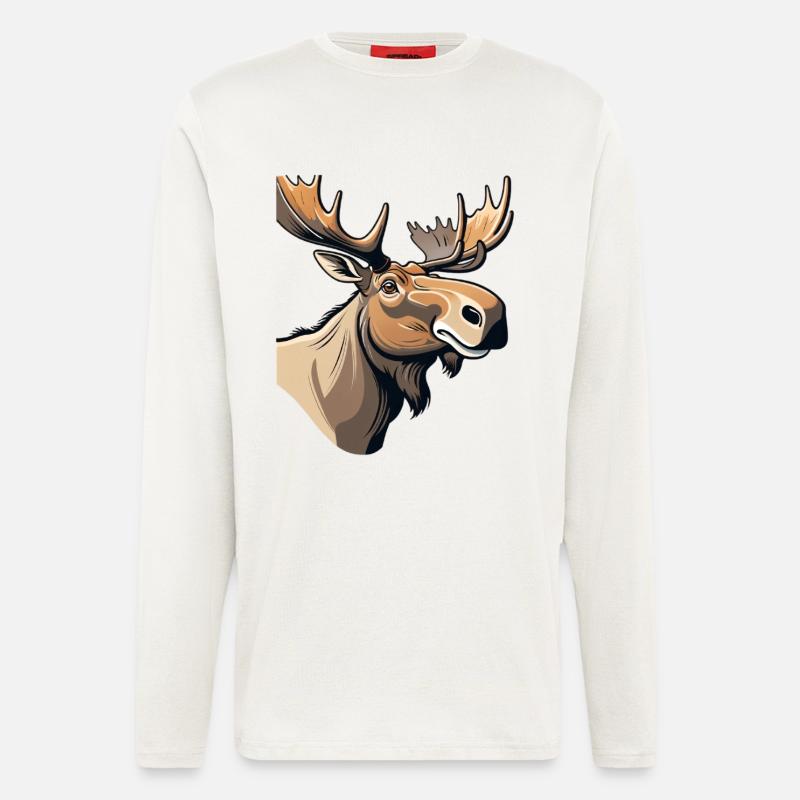 Ausdrucksstarker Elch mit charakteristischem Blick - Langarmshirt - made by SPREAD  - OFF WHITE