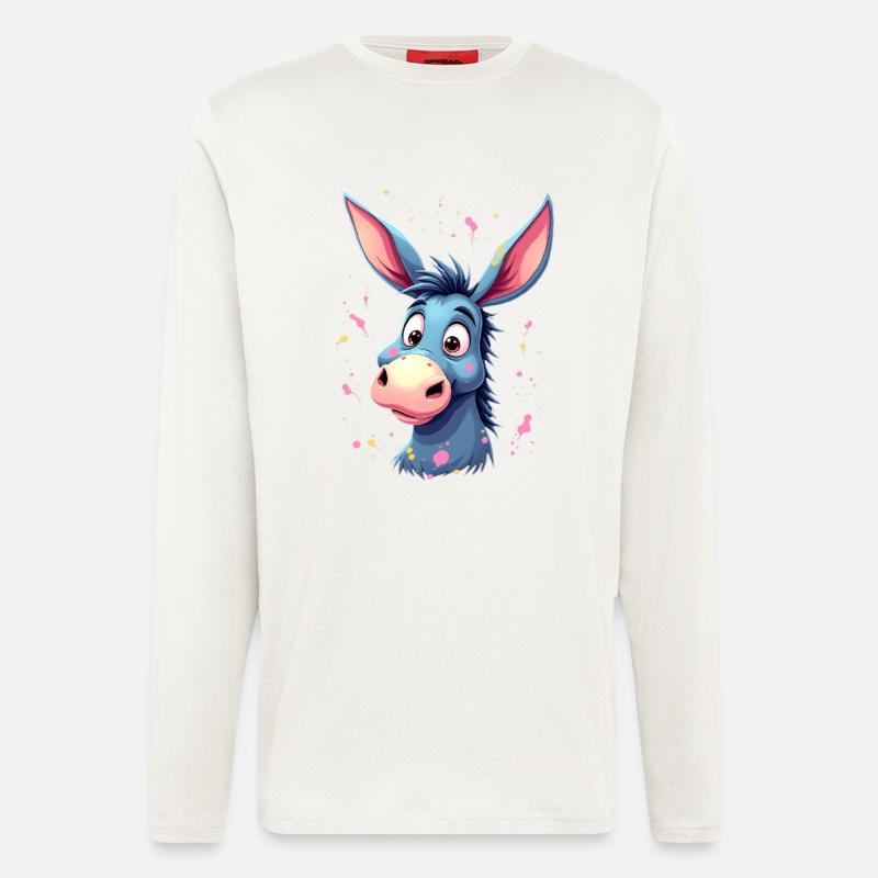 Charmantes Eselfigur mit bunter Spritztechnik - Langarmshirt - made by SPREAD  - OFF WHITE