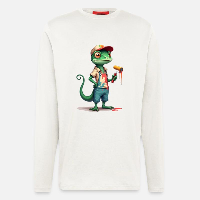 Chameleon painter cartoon with paint roller - Longsleeve - made by SPREAD  - OFF WHITE