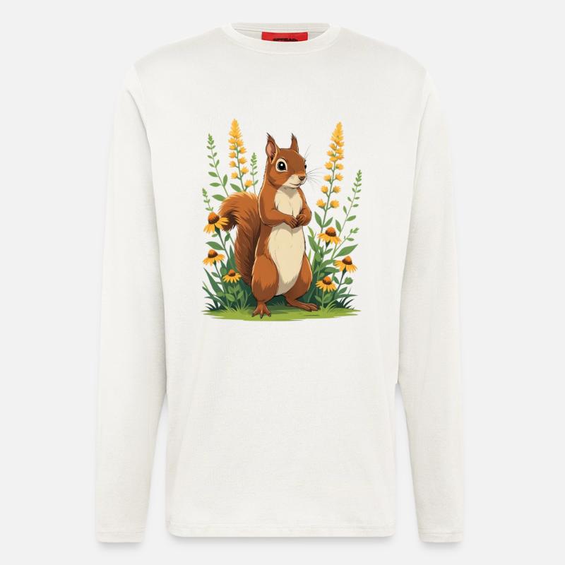 Charmantes Eichhörnchen mit Blütenkranz - Langarmshirt - made by SPREAD  - OFF WHITE