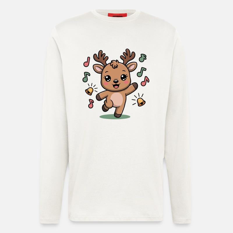 Cheerful Reindeer with Notes and Bells - Longsleeve - made by SPREAD  - OFF WHITE
