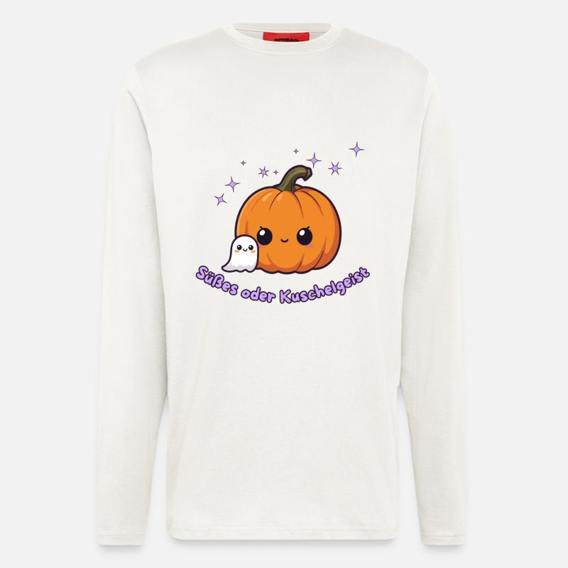 Cute pumpkin with cuddly ghost - Longsleeve - made by SPREAD  - OFF WHITE