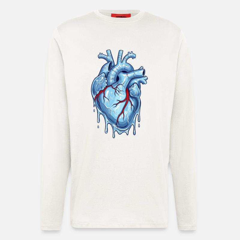 Blauer Neon Herz mit Wasser-Effekt - Langarmshirt - made by SPREAD  - OFF WHITE