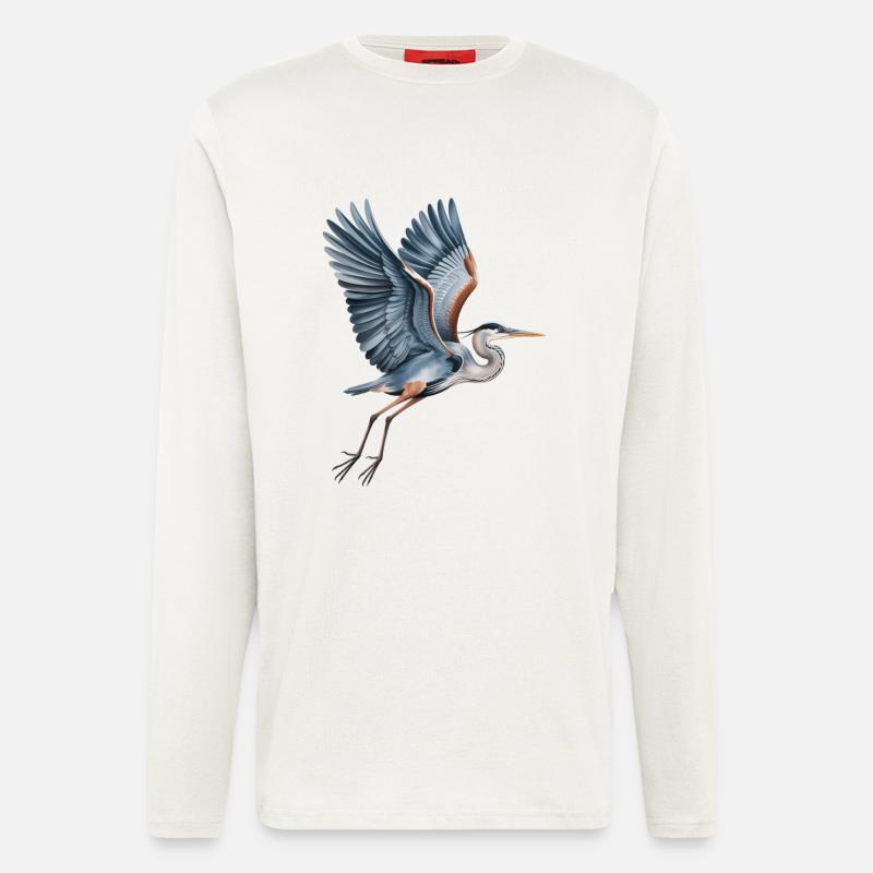 Héron élégant aux ailes déployées - Manches longues bio décontracté fabriqué en UE - OFF WHITE