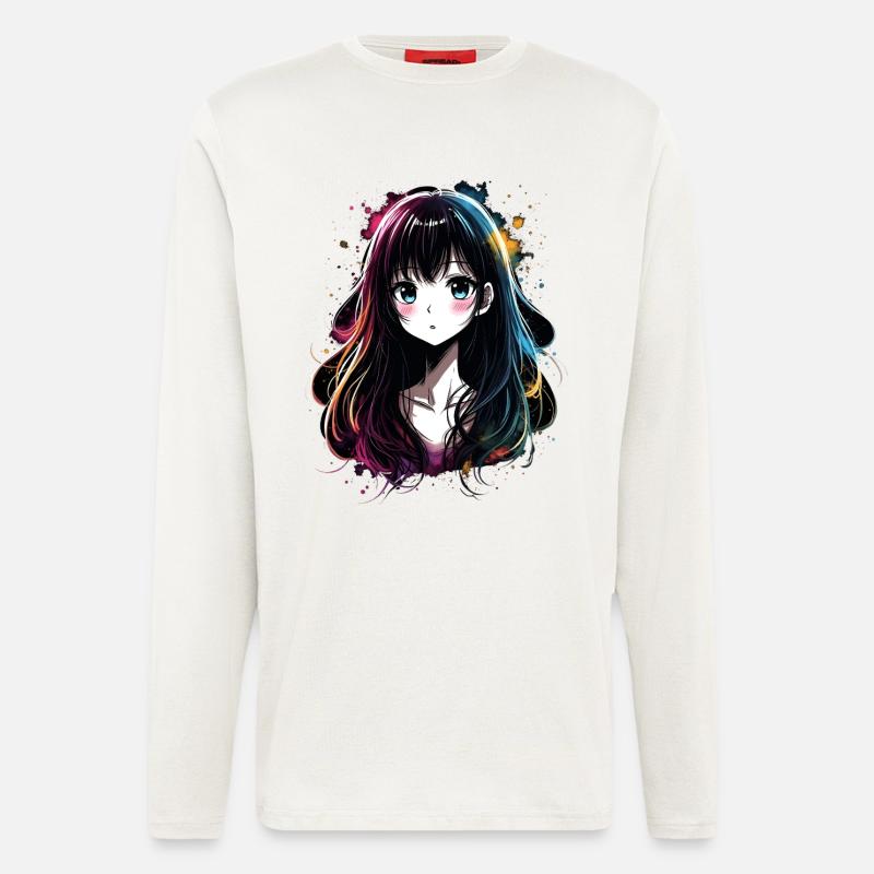 Anime Mädchen mit buntem Farbverlauf - Langarmshirt - made by SPREAD  - OFF WHITE