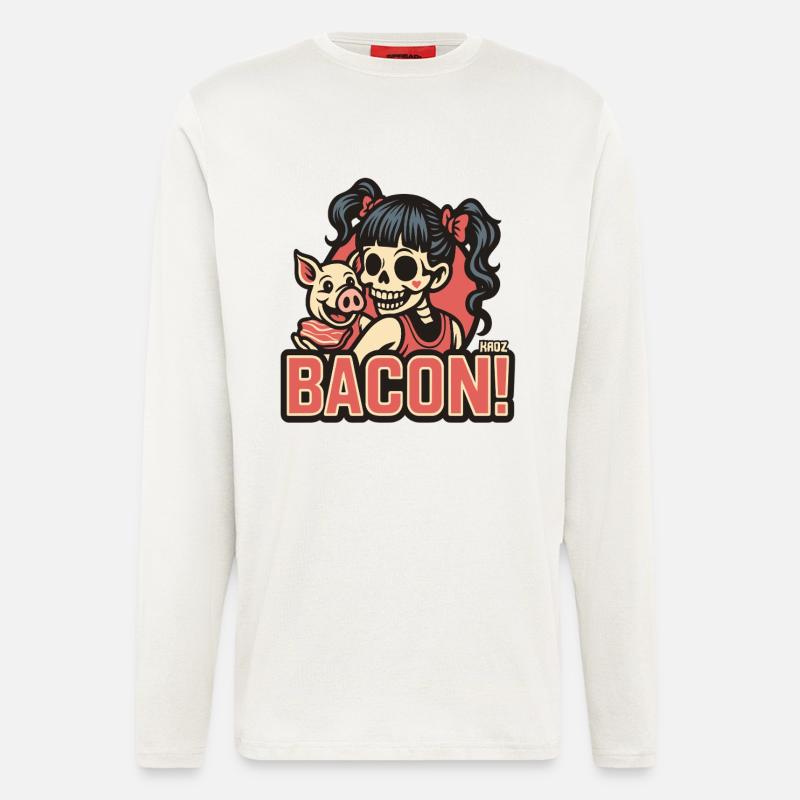 Schinken Schweine Skelett Mädchen Retro-Comic - Langarmshirt - made by SPREAD  - OFF WHITE
