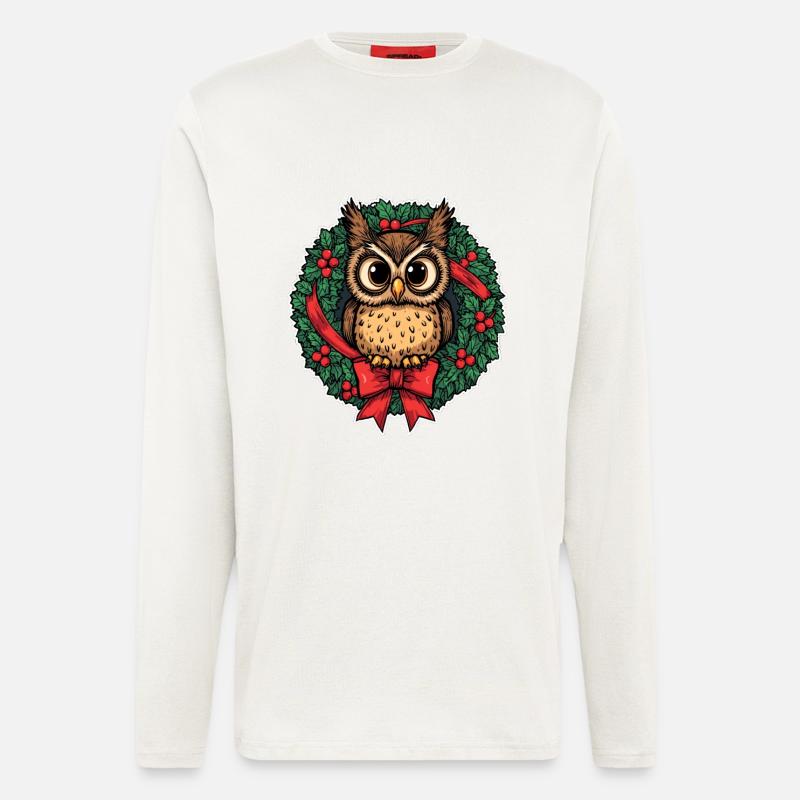Eule im Weihnachtskranz - Langarmshirt - made by SPREAD  - OFF WHITE