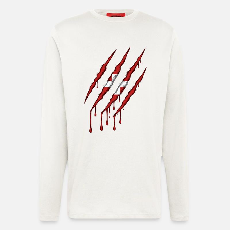 Danemark griffe grunge dannebrog drapeau scratch - Manches longues bio décontracté fabriqué en UE - OFF WHITE