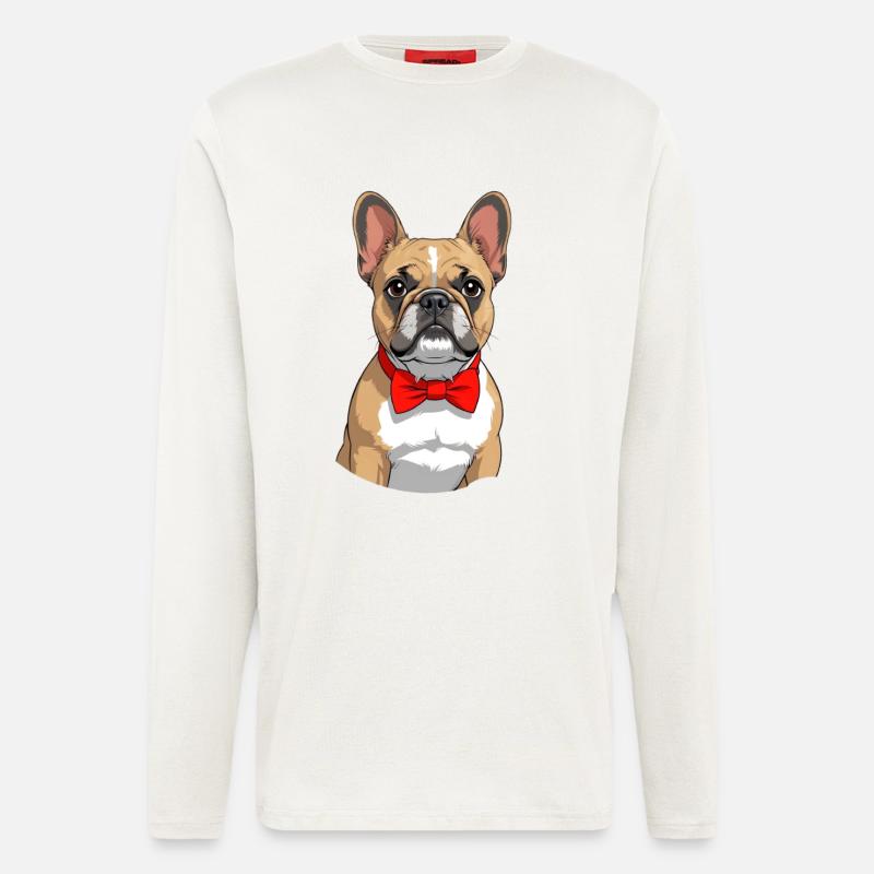Elegante Bulldogge mit roter Fliege - Langarmshirt - made by SPREAD  - OFF WHITE