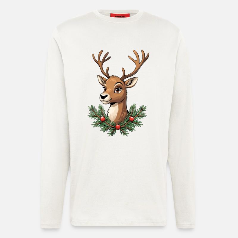 Hirschkopf mit Weihnachtskranz - Langarmshirt - made by SPREAD  - OFF WHITE