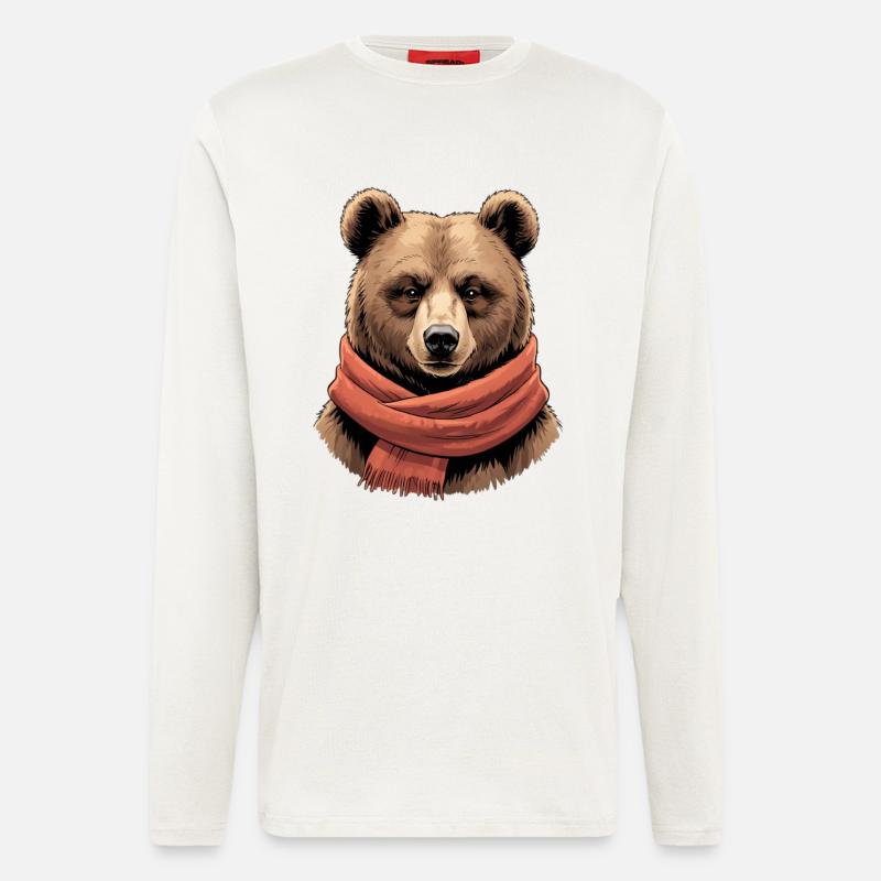 Bär mit rotem Schal - Langarmshirt - made by SPREAD  - OFF WHITE