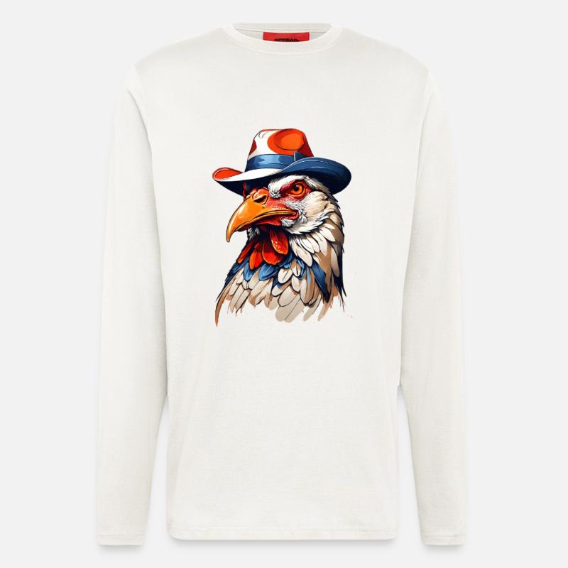 Bunter Hahn Mit Hut Kunst - Langarmshirt - made by SPREAD  - OFF WHITE