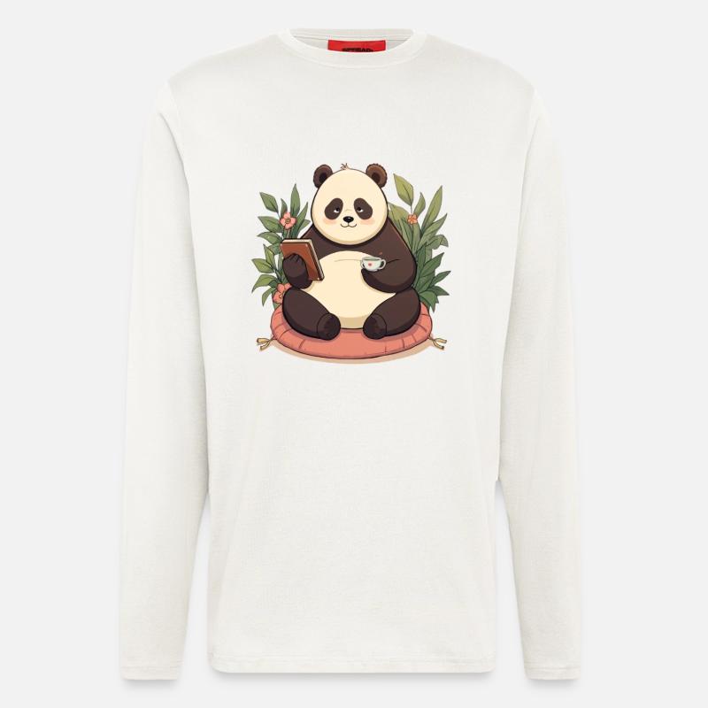 Panda reading with tea - Longsleeve - made by SPREAD  - OFF WHITE