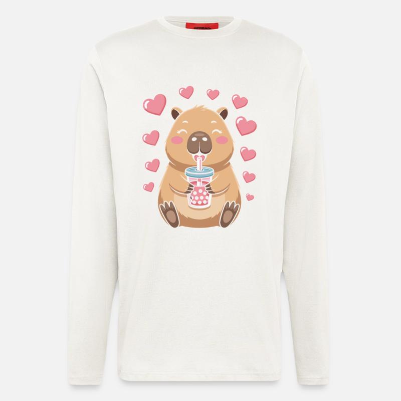 Kawaii Bubble Tea Capybara Boba Tea - Longsleeve - made by SPREAD  - OFF WHITE