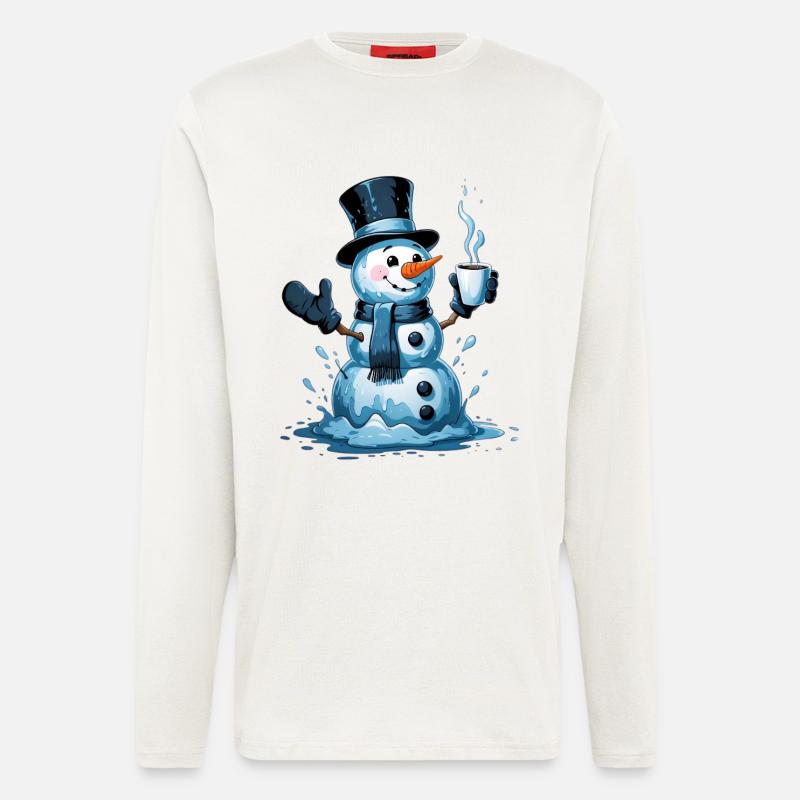 Schneemann mit dampfendem Becher - Langarmshirt - made by SPREAD  - OFF WHITE