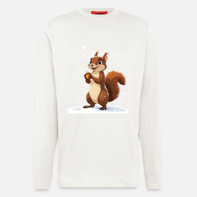 Winterliches Eichhörnchen mit Eichel - Langarmshirt - made by SPREAD  - OFF WHITE