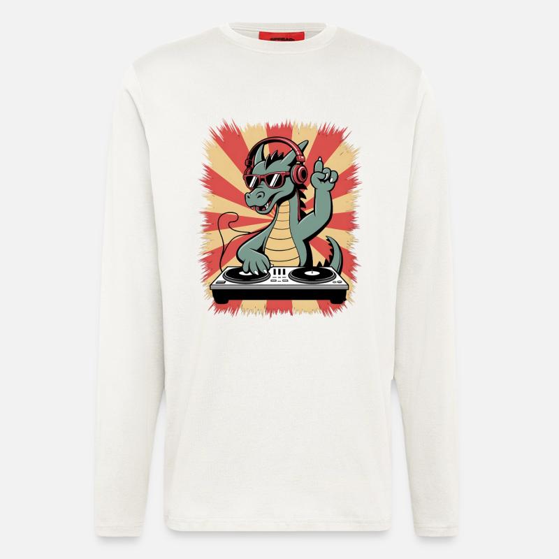 Drachen-DJ mit Kopfhörer-Beat - Langarmshirt - made by SPREAD  - OFF WHITE