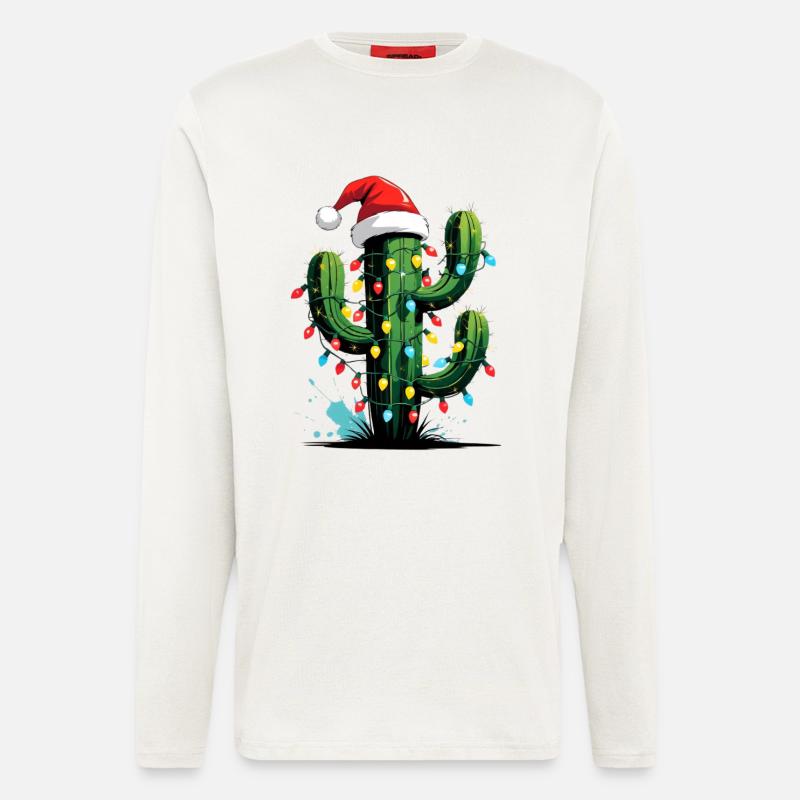 Kaktus Weihnachten mit Lichtern - Langarmshirt - made by SPREAD  - OFF WHITE
