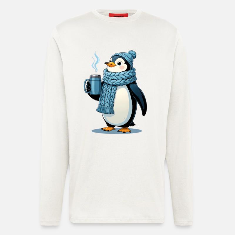 Cuddly penguin with blue scarf - Longsleeve - made by SPREAD  - OFF WHITE