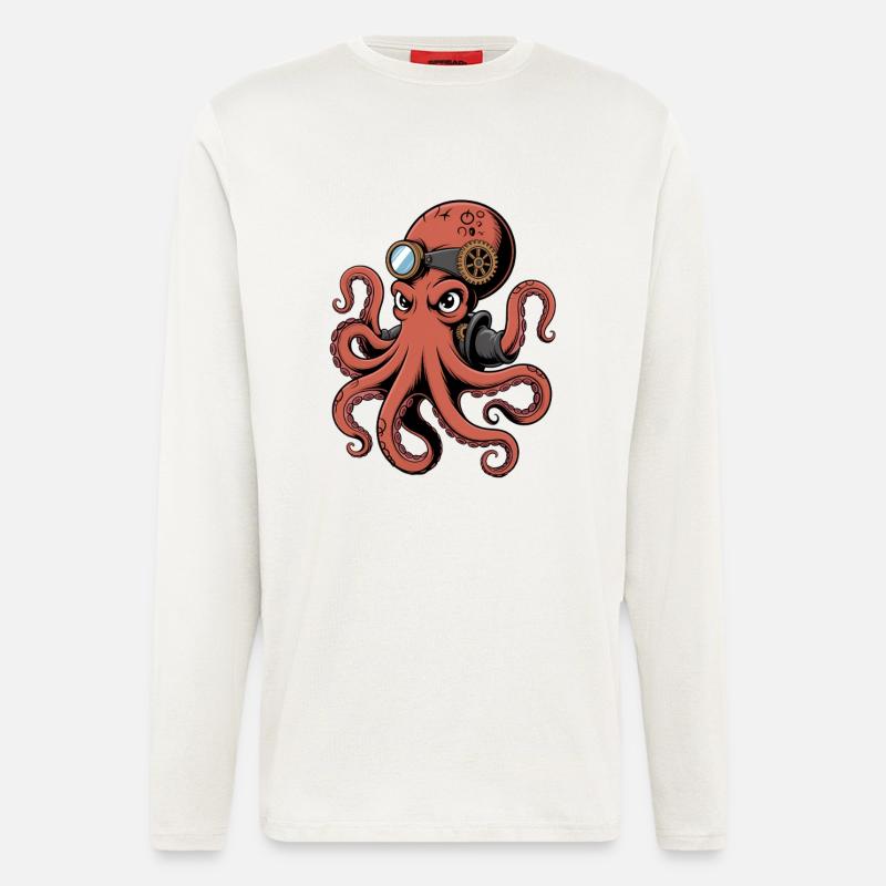 Oktopus Im Steampunk Stil Mit Monokel - Langarmshirt - made by SPREAD  - OFF WHITE