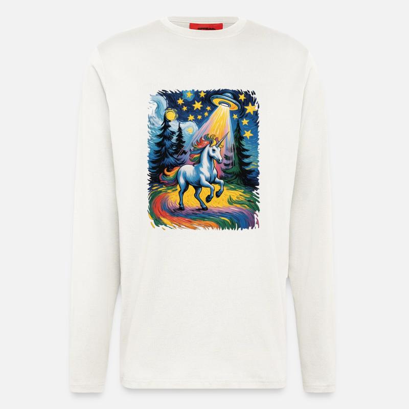 Leuchtendes Einhorn im Sternenrausch - Langarmshirt - made by SPREAD  - OFF WHITE
