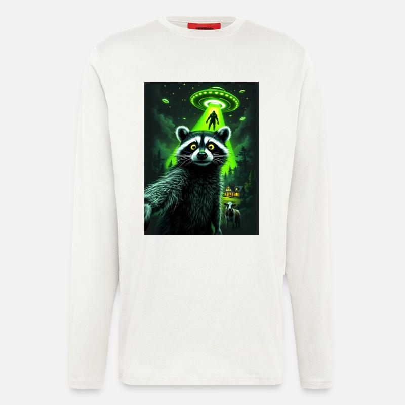 Waschbär UFO Überfall im Wald - Langarmshirt - made by SPREAD  - OFF WHITE