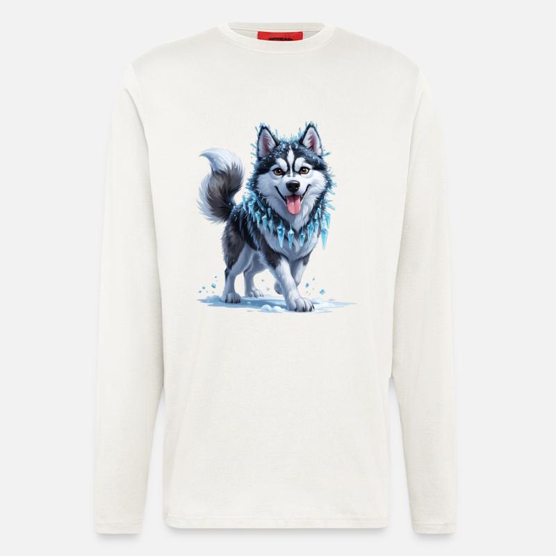 Eis Husky mit Eiskristallkette - Langarmshirt - made by SPREAD  - OFF WHITE
