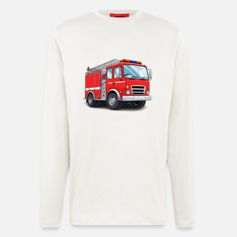 Fire truck illustration with blue light - Longsleeve - made by SPREAD - OFF WHITE
