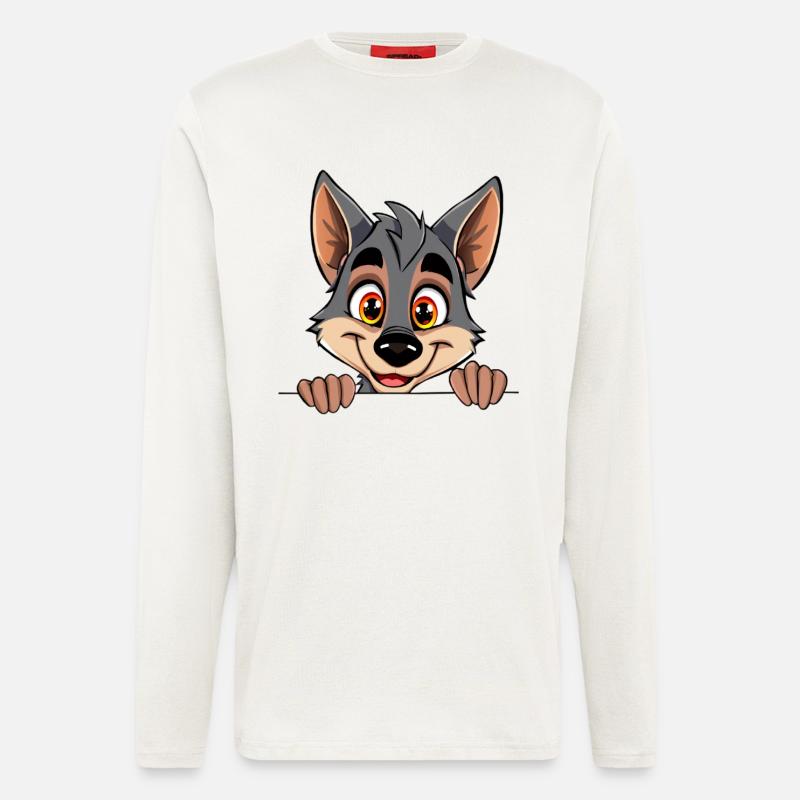Kuscheliger Wolf blickt über Rand - Langarmshirt - made by SPREAD  - OFF WHITE
