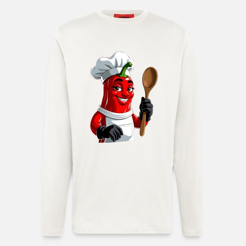 Chili Koch Cartoon Küchenheld - Langarmshirt - made by SPREAD  - OFF WHITE