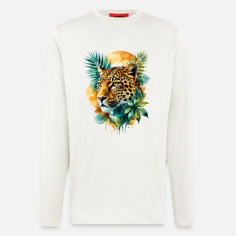 Wasserfarbener Leopard im Dschungel - Langarmshirt - made by SPREAD  - OFF WHITE