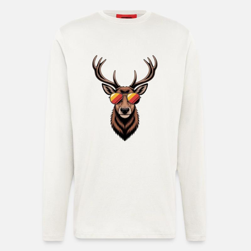 Hirsch mit Geweih und Sonnenbrille - Langarmshirt - made by SPREAD  - OFF WHITE